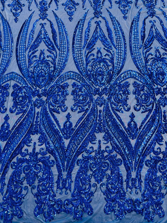 Big Sequin Damask Polyester Fabric - Damask Sequin Mesh, 54" Width (1 Yard)
