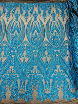 Big Sequin Damask Polyester Fabric - Damask Sequin Mesh, 54" Width (1 Yard)