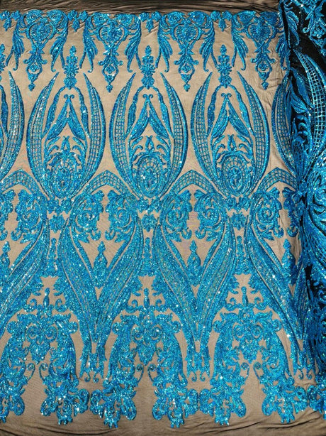 Big Sequin Damask Polyester Fabric - Damask Sequin Mesh, 54" Width (1 Yard)