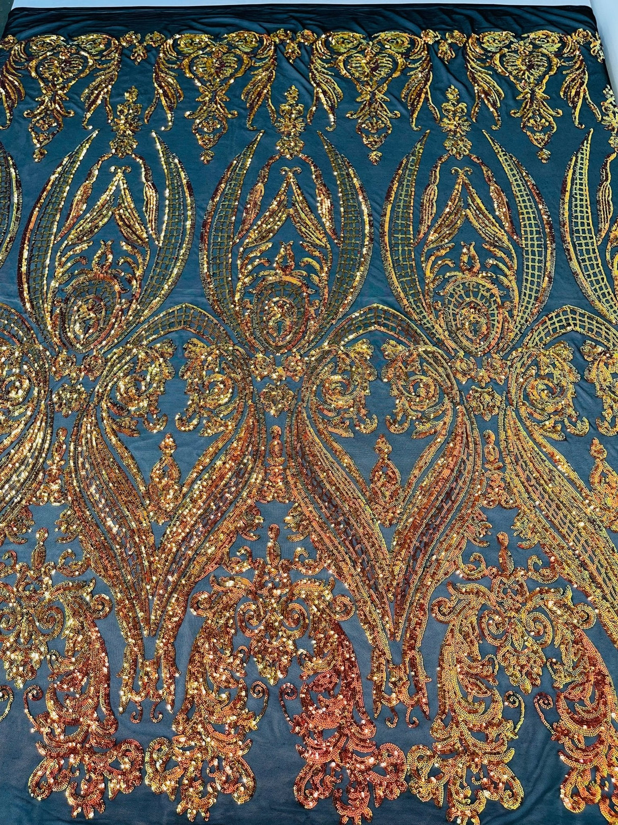 Big Sequin Damask Polyester Fabric - Damask Sequin Mesh, 54" Width (1 Yard)