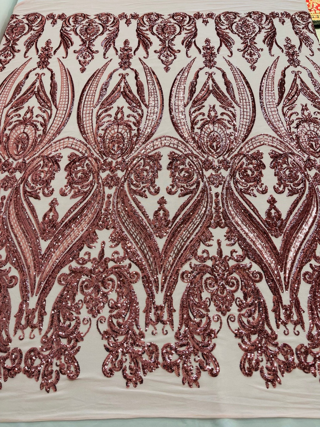 Big Sequin Damask Polyester Fabric - Damask Sequin Mesh, 54" Width (1 Yard)