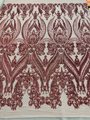 Big Sequin Damask Polyester Fabric - Damask Sequin Mesh, 54" Width (1 Yard)