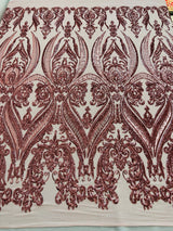 Big Sequin Damask Polyester Fabric - Damask Sequin Mesh, 54" Width (1 Yard)