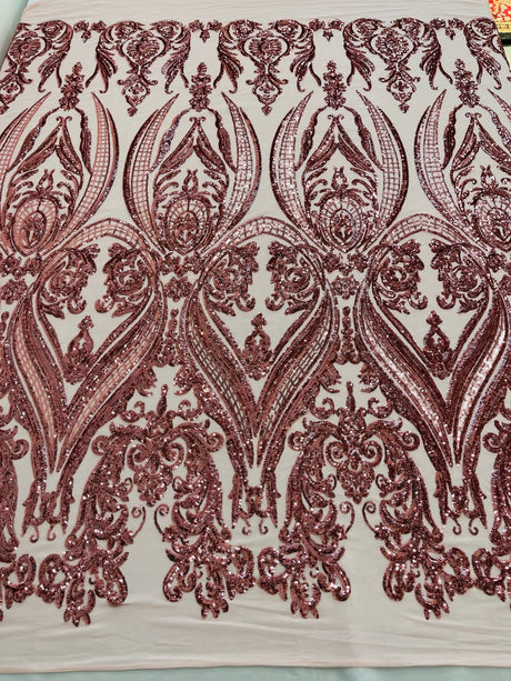 Big Sequin Damask Polyester Fabric - Damask Sequin Mesh, 54" Width (1 Yard)