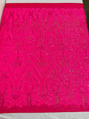 Big Sequin Damask Polyester Fabric - Damask Sequin Mesh, 54" Width (1 Yard)