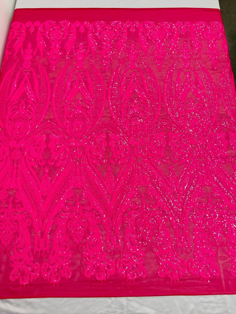 Big Sequin Damask Polyester Fabric - Damask Sequin Mesh, 54" Width (1 Yard)