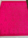 Big Sequin Damask Polyester Fabric - Damask Sequin Mesh, 54" Width (1 Yard)