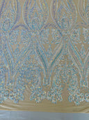 Big Sequin Damask Polyester Fabric - Damask Sequin Mesh, 54" Width (1 Yard)