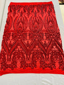 Big Sequin Damask Polyester Fabric - Damask Sequin Mesh, 54" Width (1 Yard)