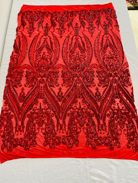 Big Sequin Damask Polyester Fabric - Damask Sequin Mesh, 54" Width (1 Yard)