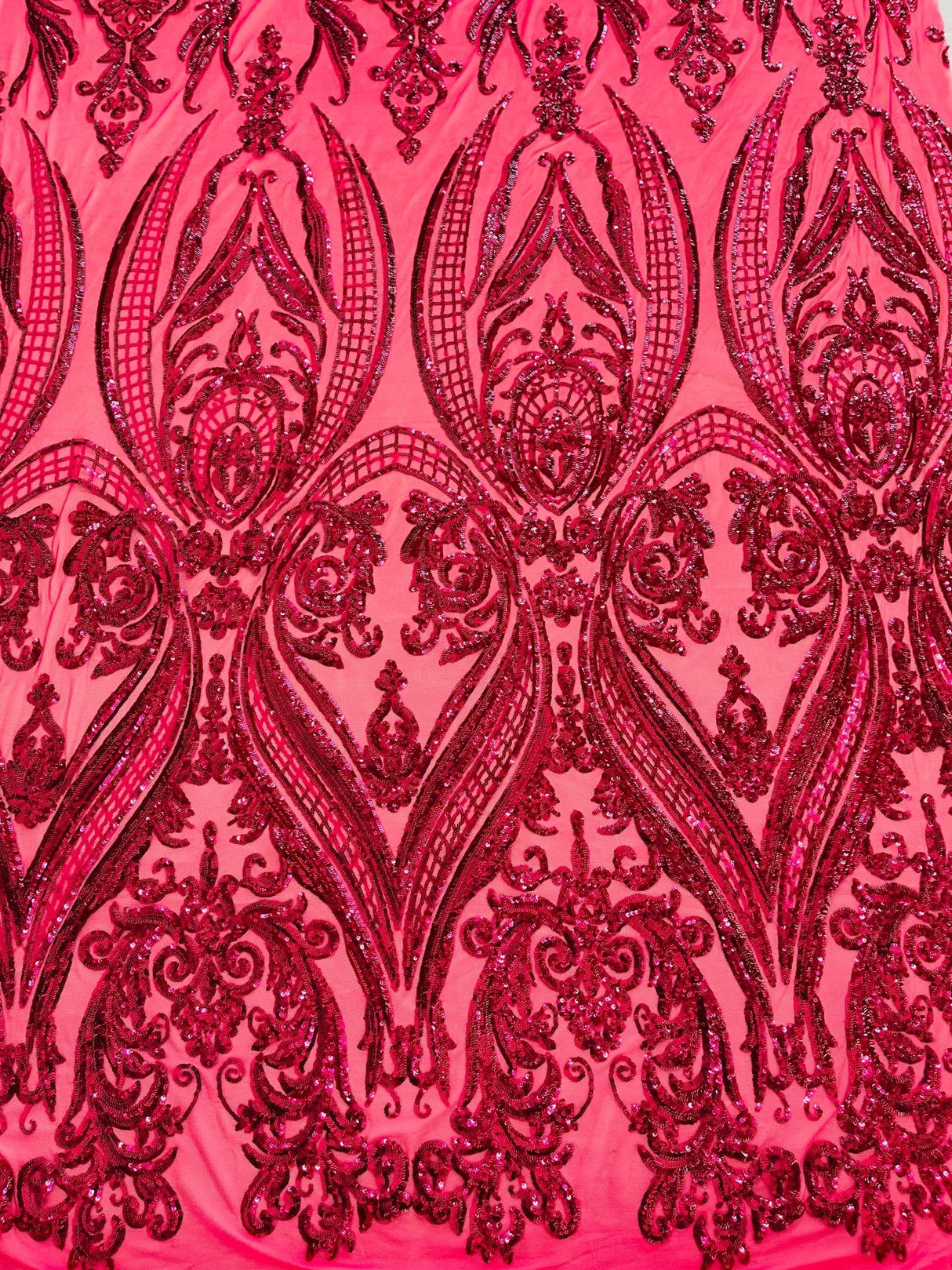 Big Sequin Damask Polyester Fabric - Damask Sequin Mesh, 54" Width (1 Yard)