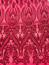Big Sequin Damask Polyester Fabric - Damask Sequin Mesh, 54" Width (1 Yard)