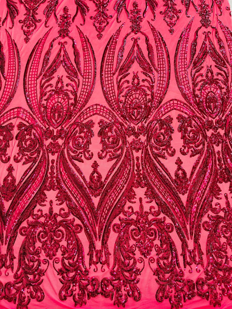 Big Sequin Damask Polyester Fabric - Damask Sequin Mesh, 54" Width (1 Yard)