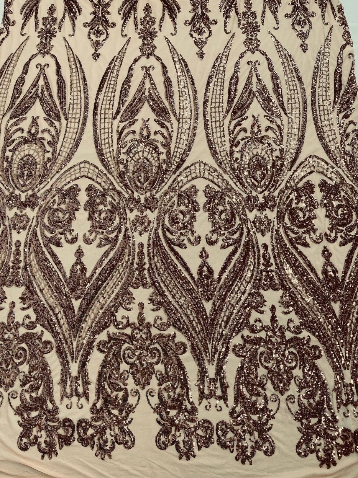 Big Sequin Damask Polyester Fabric - Damask Sequin Mesh, 54" Width (1 Yard)