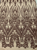 Big Sequin Damask Polyester Fabric - Damask Sequin Mesh, 54" Width (1 Yard)