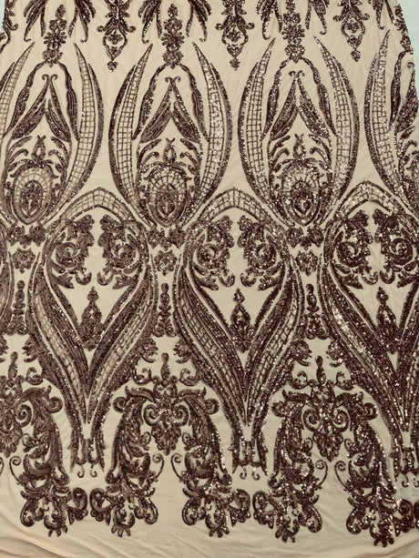 Big Sequin Damask Polyester Fabric - Damask Sequin Mesh, 54" Width (1 Yard)