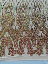 Big Sequin Damask Polyester Fabric - Damask Sequin Mesh, 54" Width (1 Yard)