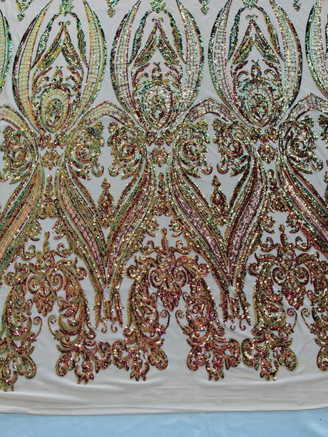 Big Sequin Damask Polyester Fabric - Damask Sequin Mesh, 54" Width (1 Yard)