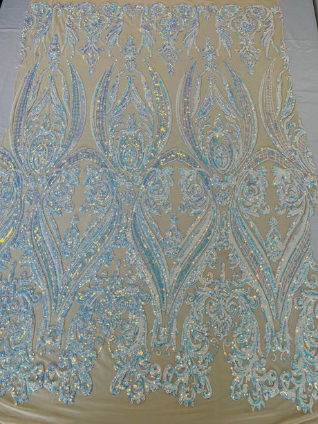 Big Sequin Damask Polyester Fabric - Damask Sequin Mesh, 54" Width (1 Yard)