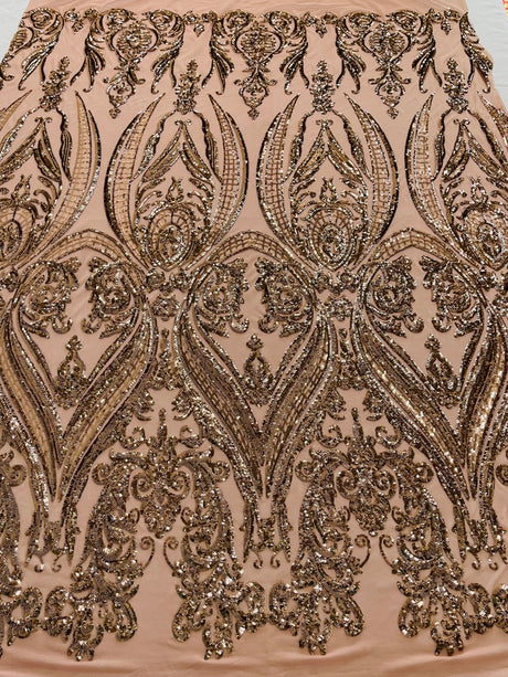 Big Sequin Damask Polyester Fabric - Damask Sequin Mesh, 54" Width (1 Yard)