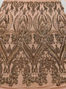 Big Sequin Damask Polyester Fabric - Damask Sequin Mesh, 54" Width (1 Yard)