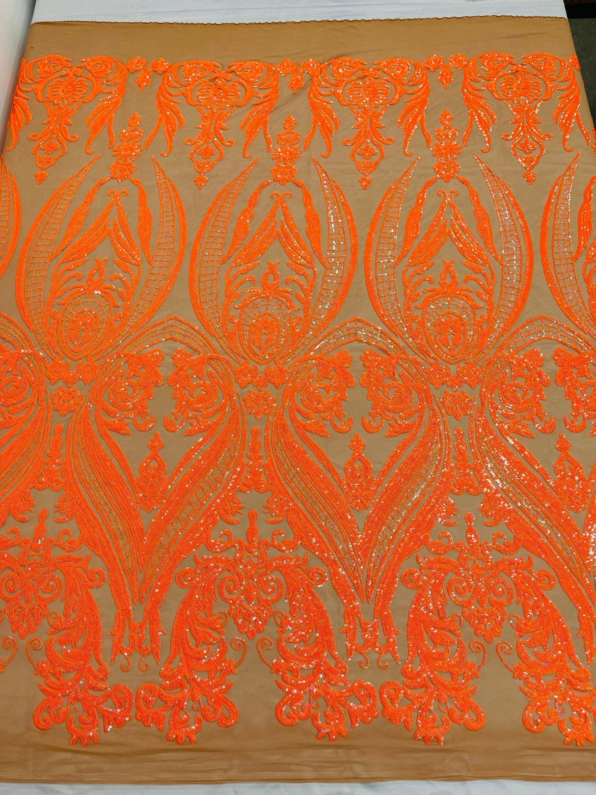 Big Sequin Damask Polyester Fabric - Damask Sequin Mesh, 54" Width (1 Yard)