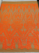 Big Sequin Damask Polyester Fabric - Damask Sequin Mesh, 54" Width (1 Yard)