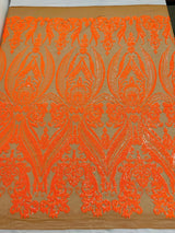 Big Sequin Damask Polyester Fabric - Damask Sequin Mesh, 54" Width (1 Yard)