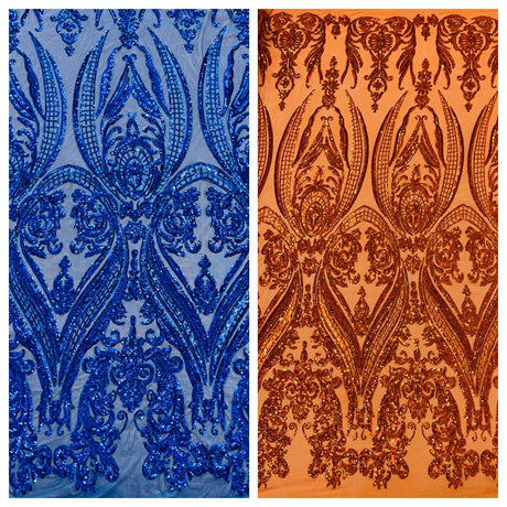 Big Sequin Damask Polyester Fabric - Damask Sequin Mesh, 54" Width (1 Yard)