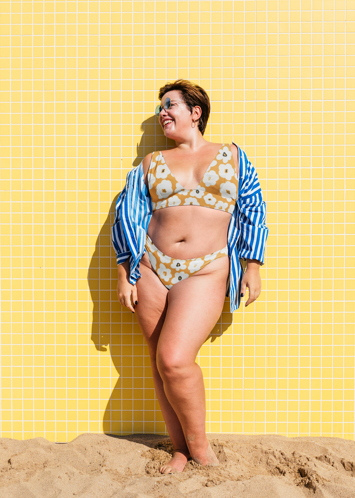 Swim Knit Golden Mod Floral Poly Spandex