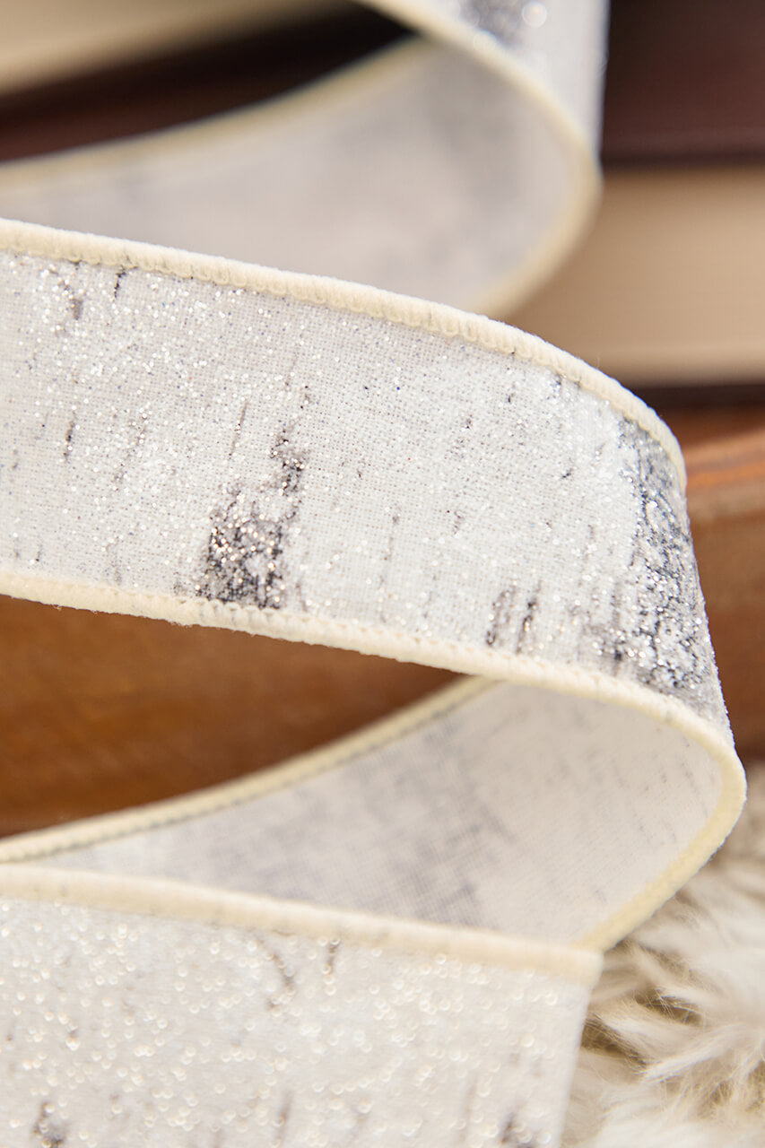 1.5" x 10 Yard Glitter Birch Bark On Cotton Ribbon