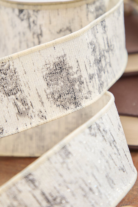 2.5" x 10 Yard Glitter Birch Bark On Cotton