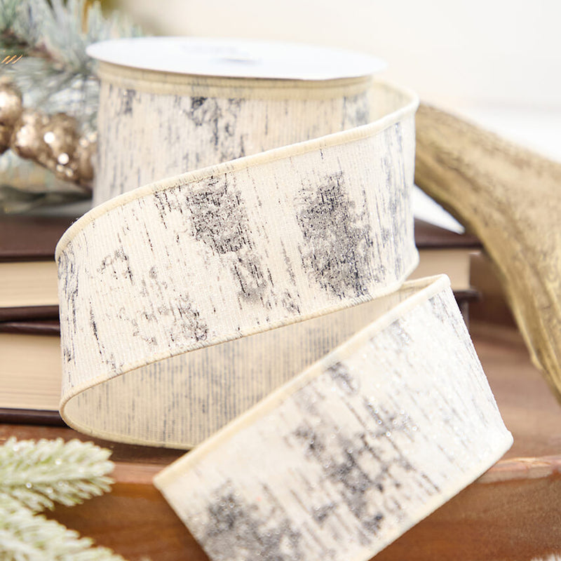 2.5" x 10 Yard Glitter Birch Bark On Cotton