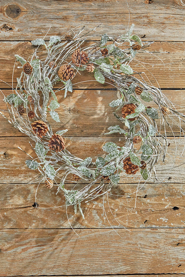 20 Inchi Birch Leaf Pinecone Wreath Rustic Winter Holiday Door & Wall Décor
