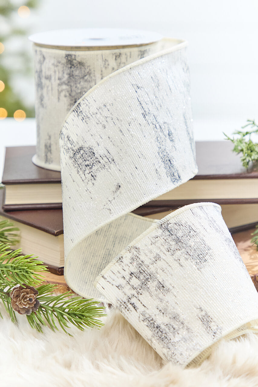 4" x 10 Yard Glitter Birch Bark Cotton Ribbon