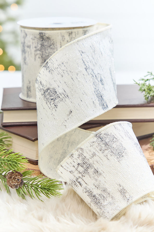 4" x 10 Yard Glitter Birch Bark Cotton Ribbon