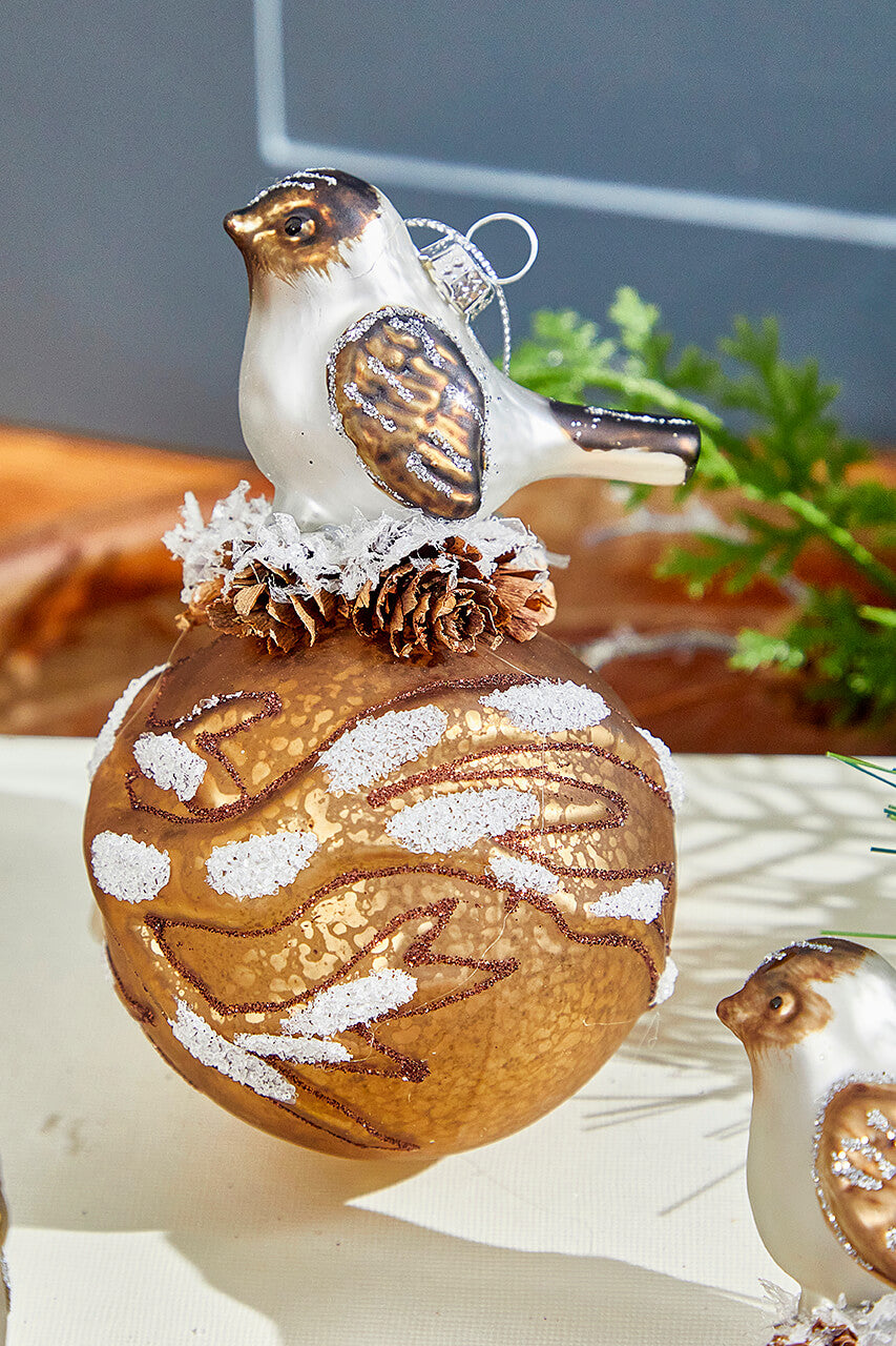 5” Bird on Ball Glass Ornament