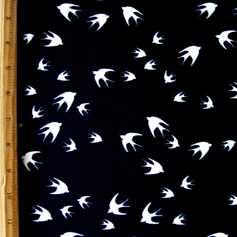 Swim Knit Nylon Lycra Flights of Fancy Black Birds