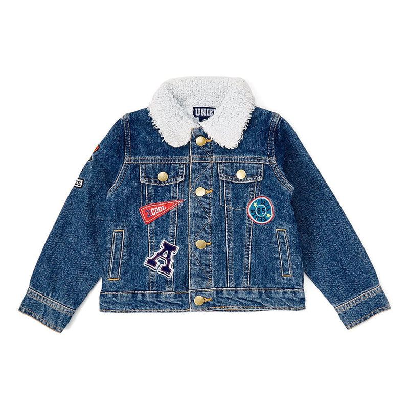 Denim Aviator Boy Jacket - Denim Fabric, Patched, Dark Blue/Light Blue (1 Piece)