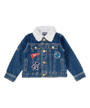 Denim Aviator Boy Jacket - Denim Fabric, Patched, Dark Blue/Light Blue (1 Piece)