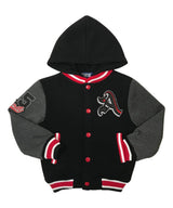 Boy Varsity Fleece Jacket - Snap Button Closure, Navy, Burgundy, Red, Charcoal, Black (1 Piece)