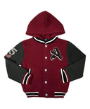 Boy Varsity Fleece Jacket - Snap Button Closure, Navy, Burgundy, Red, Charcoal, Black (1 Piece)