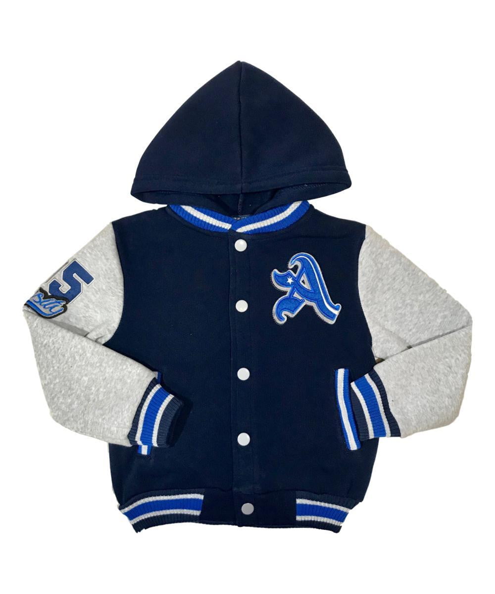 Boy Varsity Fleece Jacket - Snap Button Closure, Navy, Burgundy, Red, Charcoal, Black (1 Piece)
