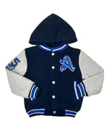 Boy Varsity Fleece Jacket - Snap Button Closure, Navy, Burgundy, Red, Charcoal, Black (1 Piece)