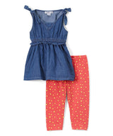 Denim Blouse With Printed Leggings - Chambray, Girls Set, Color Block, Sizes 2-14 (1 Set)
