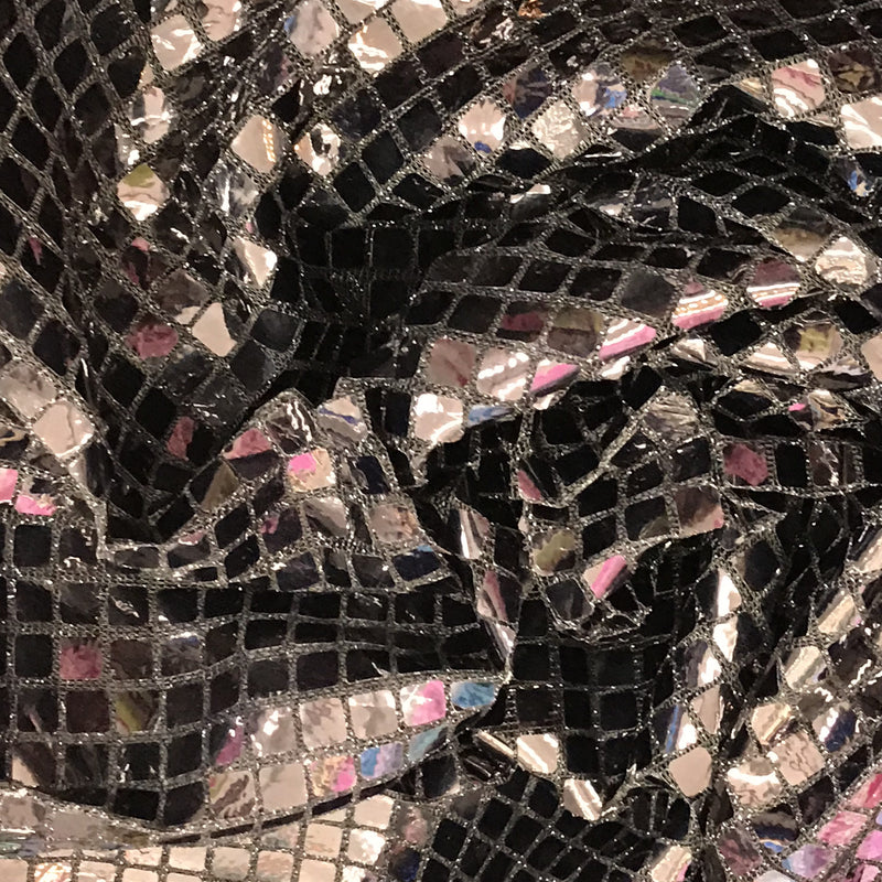Black Square Foil Sequin Fabric - Black Square Foil, 42" Width (1 Yard)