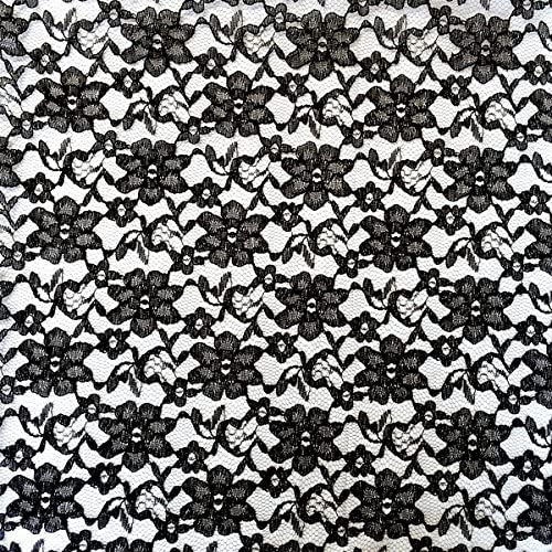 Black Raschel Lace Polyester Fabric - Black French Floral, 60" Width
