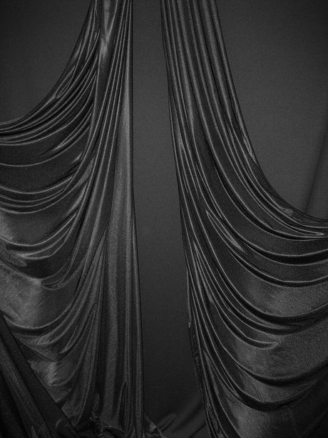 Low Stretch Black Polyester Fabric - Black, 108"-120" Width (1 Yard)