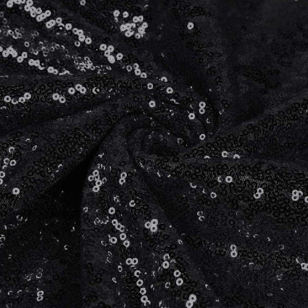Black Sequin Glitter Embroidery Fabric - Black Sequin, Embroidered Pattern, By The Yard