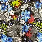 Hawaiian Floral Mix Poly Cotton Fabric - Aqua Hawaiian Floral Print, 58/60" Width
